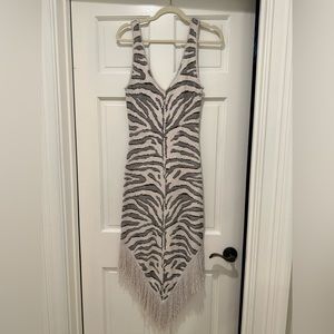 STAUD knit zebra dress w/ fringe - unworn